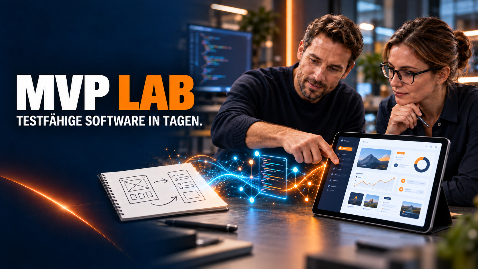 Skizze einer Softwareidee wird zu einer testfähigen Anwendung, die im Team geprüft wird
