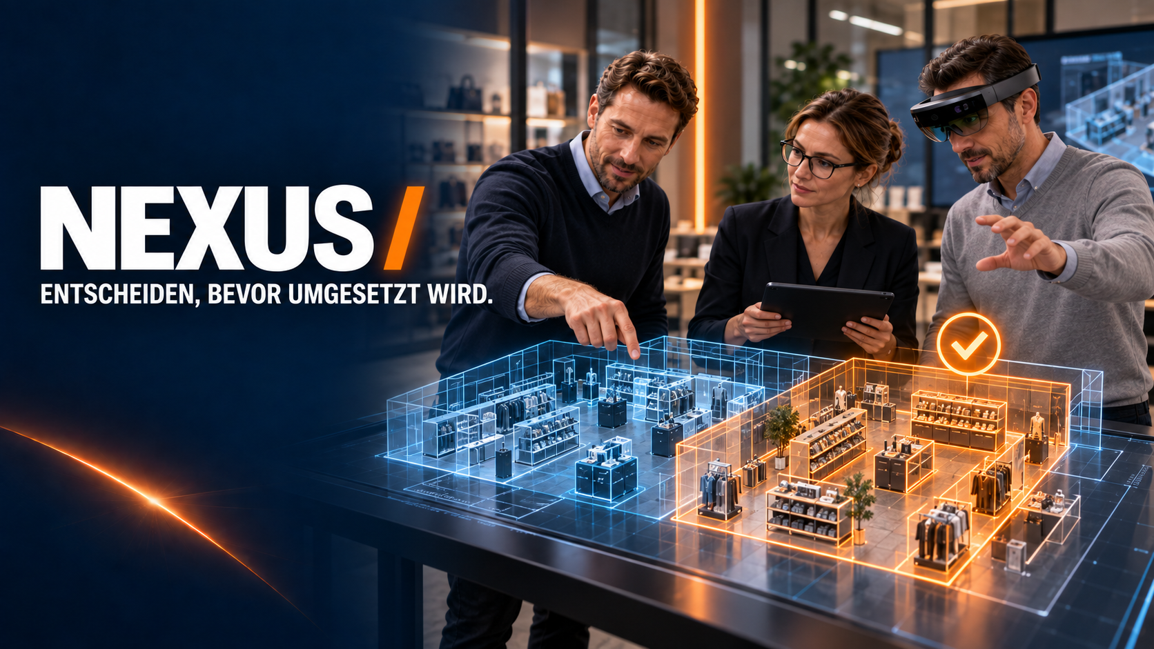 Team vergleicht zwei digitale Store-Layouts und gibt eine räumliche Variante frei